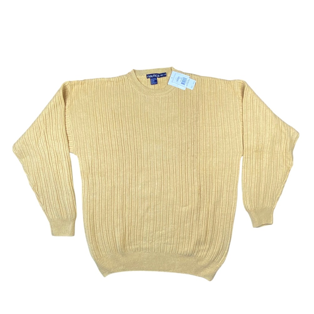 Nautica Mens XXL Yellow Linen Cotton Ribbed Cable Knit Crewneck Sweater NWT